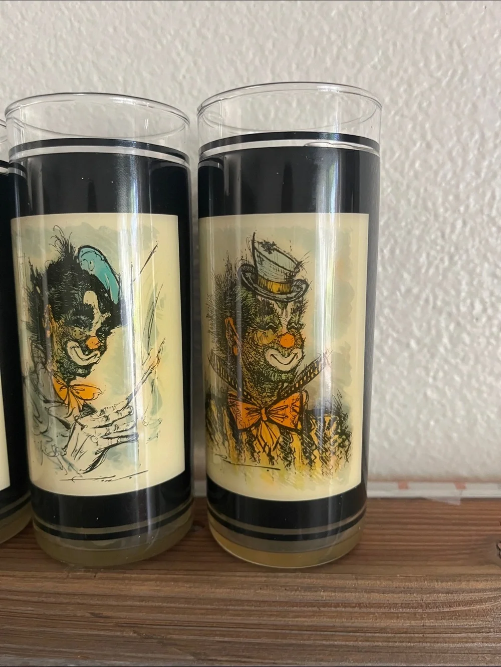 Vintage RARE • MCM Rosy Fernandez Diaz Clown Highball Glasses Set of 4